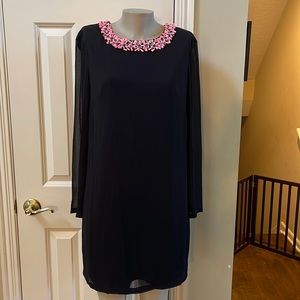 NWT French Connection Black with pink Beaded neckline Dress, size 12